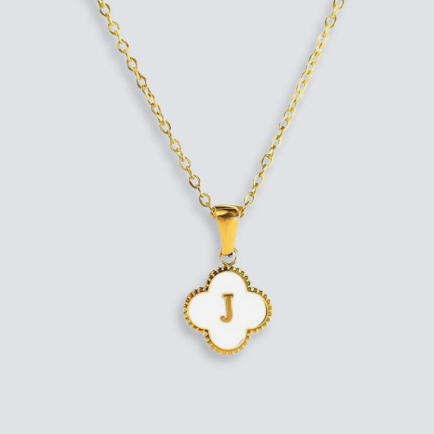 14K GOLD & WHITE PEARL CLOVER LETTER NECKLACE