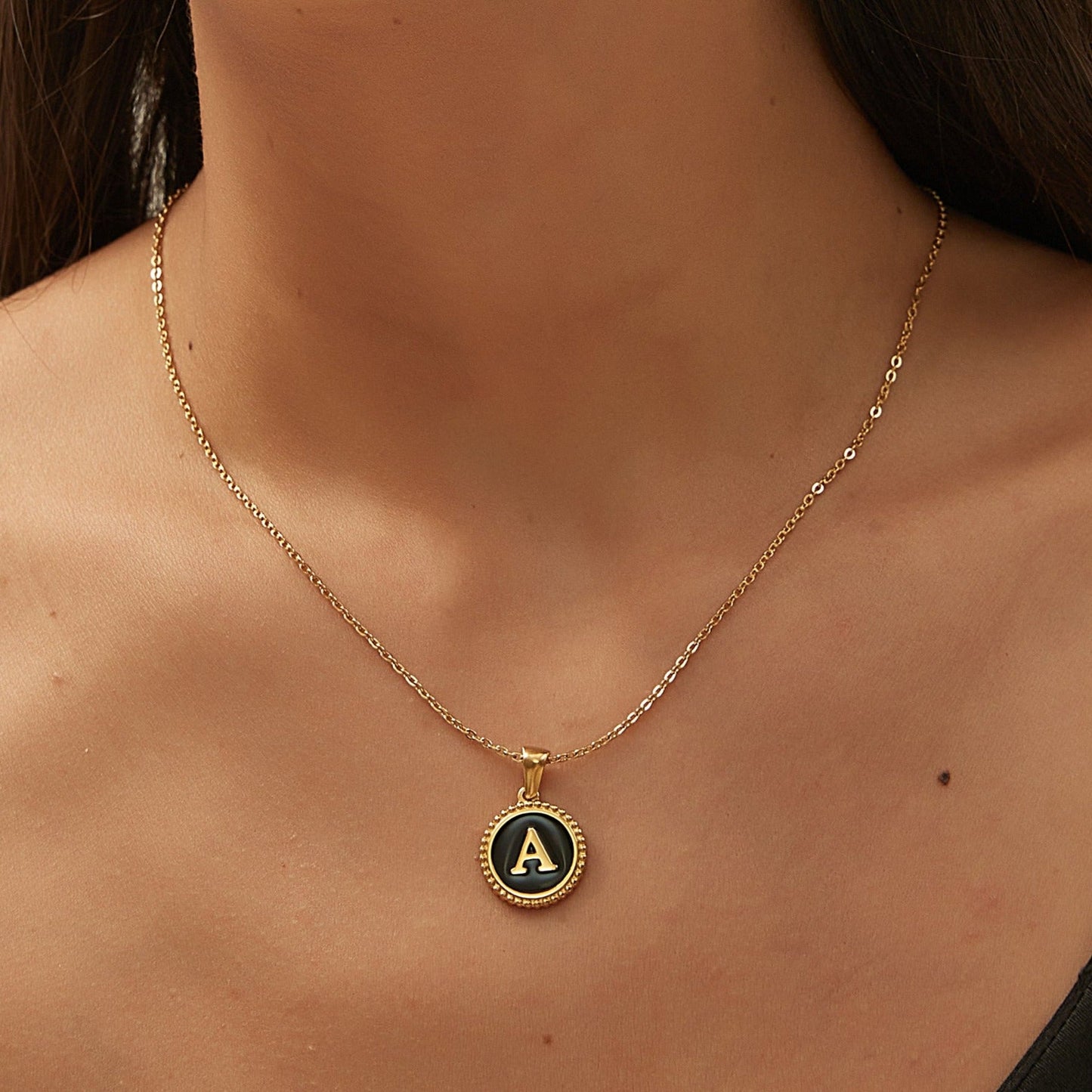 14K GOLD & BLACK ONYX LETTER NECKLACE