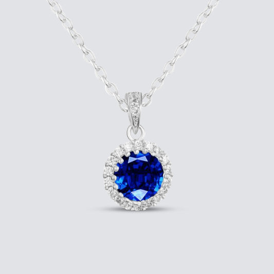 BLUE SAPPHIRE HALO NECKLACE