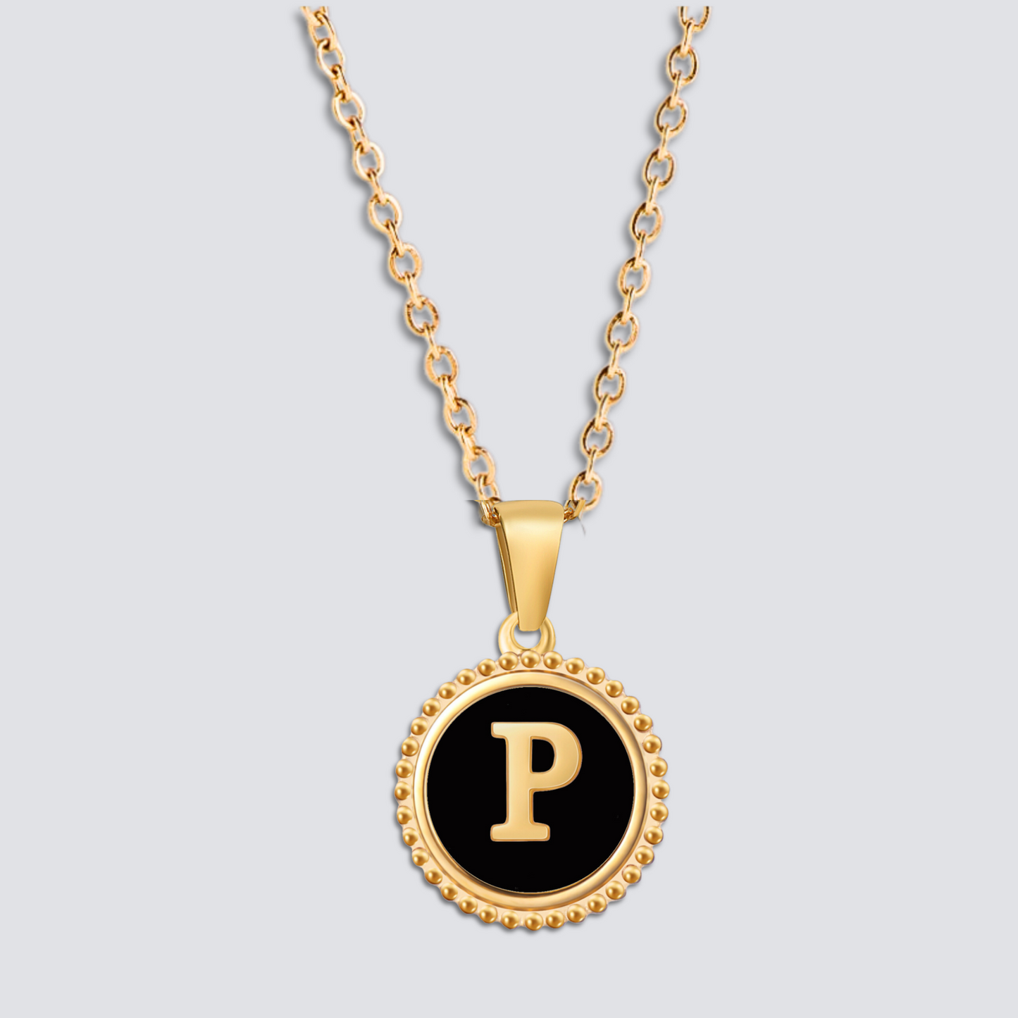 14K GOLD & BLACK ONYX LETTER NECKLACE