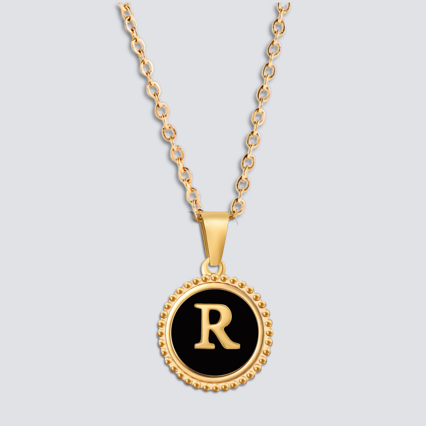 14K GOLD & BLACK ONYX LETTER NECKLACE