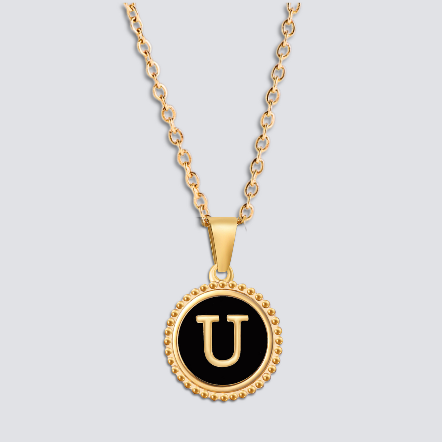 14K GOLD & BLACK ONYX LETTER NECKLACE