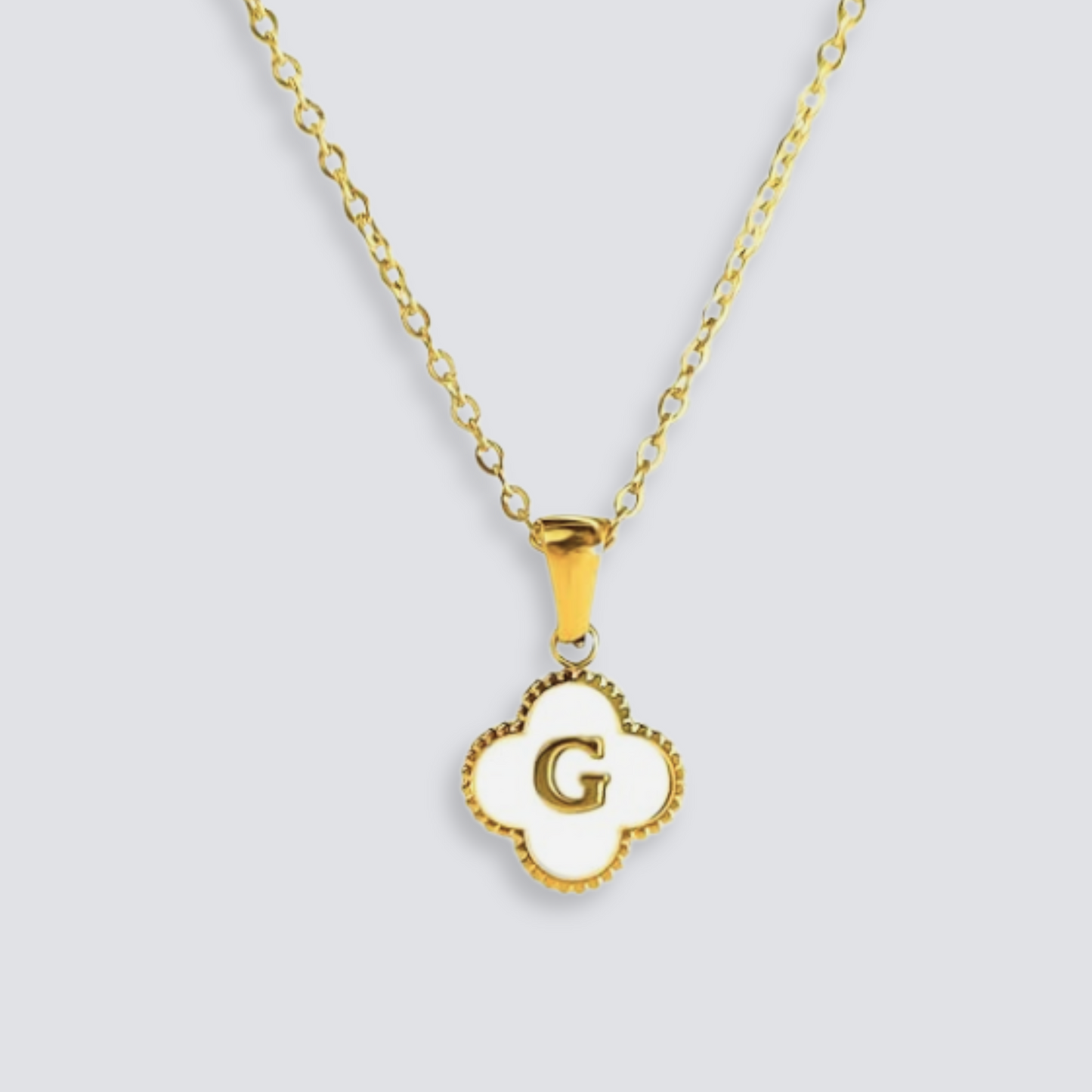 14K GOLD & WHITE PEARL CLOVER LETTER NECKLACE