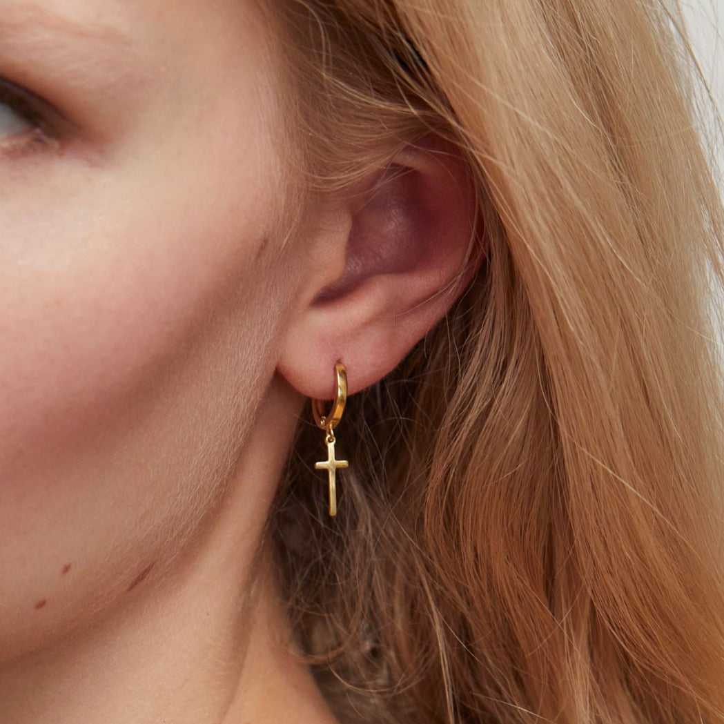 14K GOLD FAITH CROSS EARRINGS