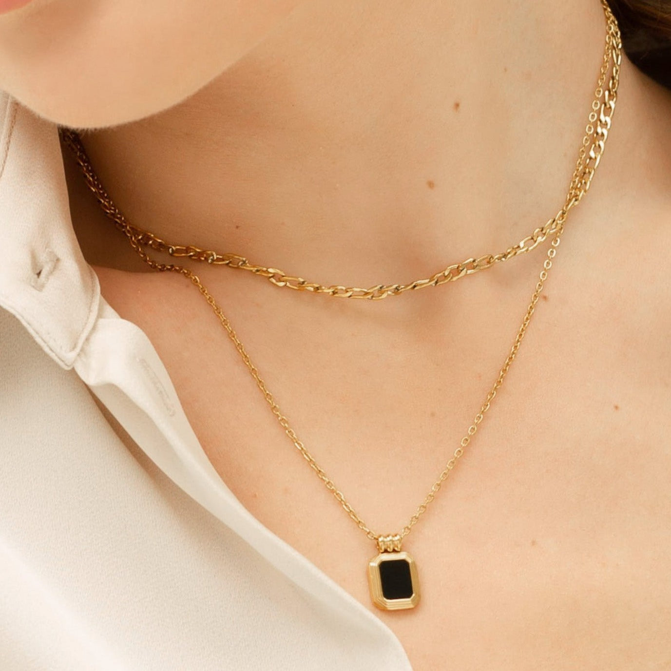 CHIARA LAYERED NECKLACE | BLACK ONYX