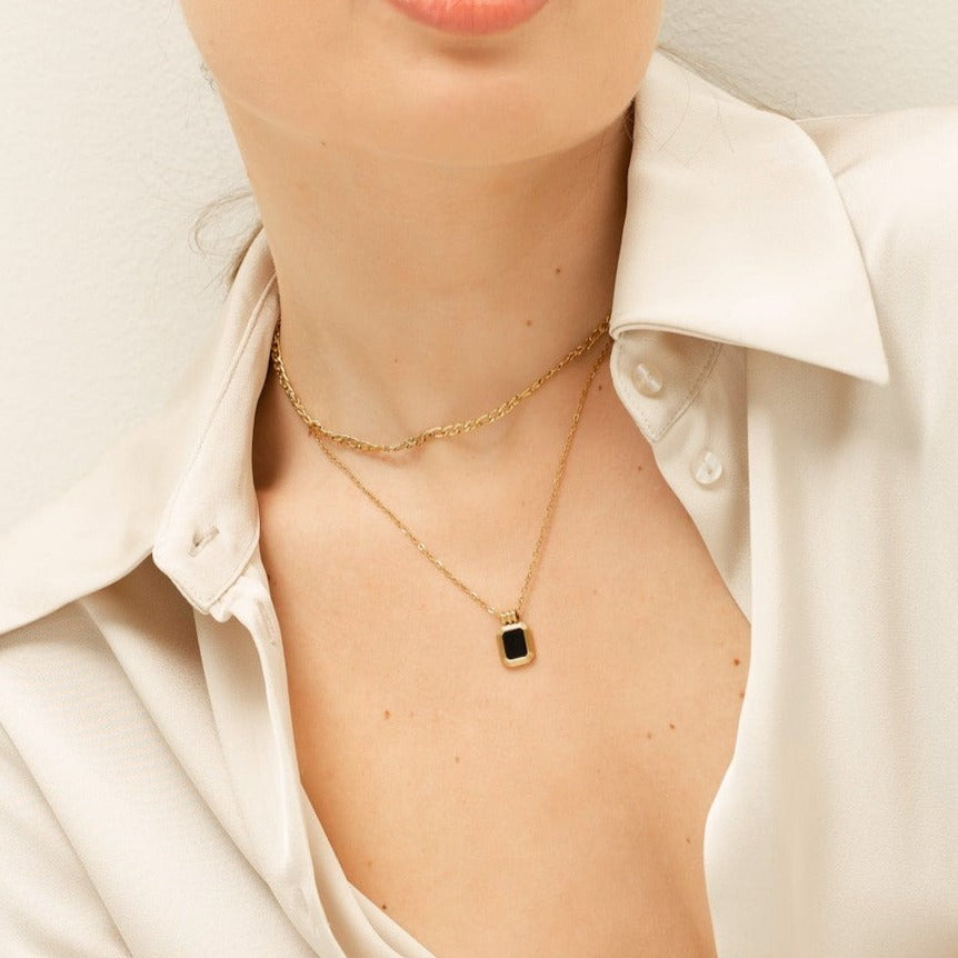 CHIARA LAYERED NECKLACE | BLACK ONYX