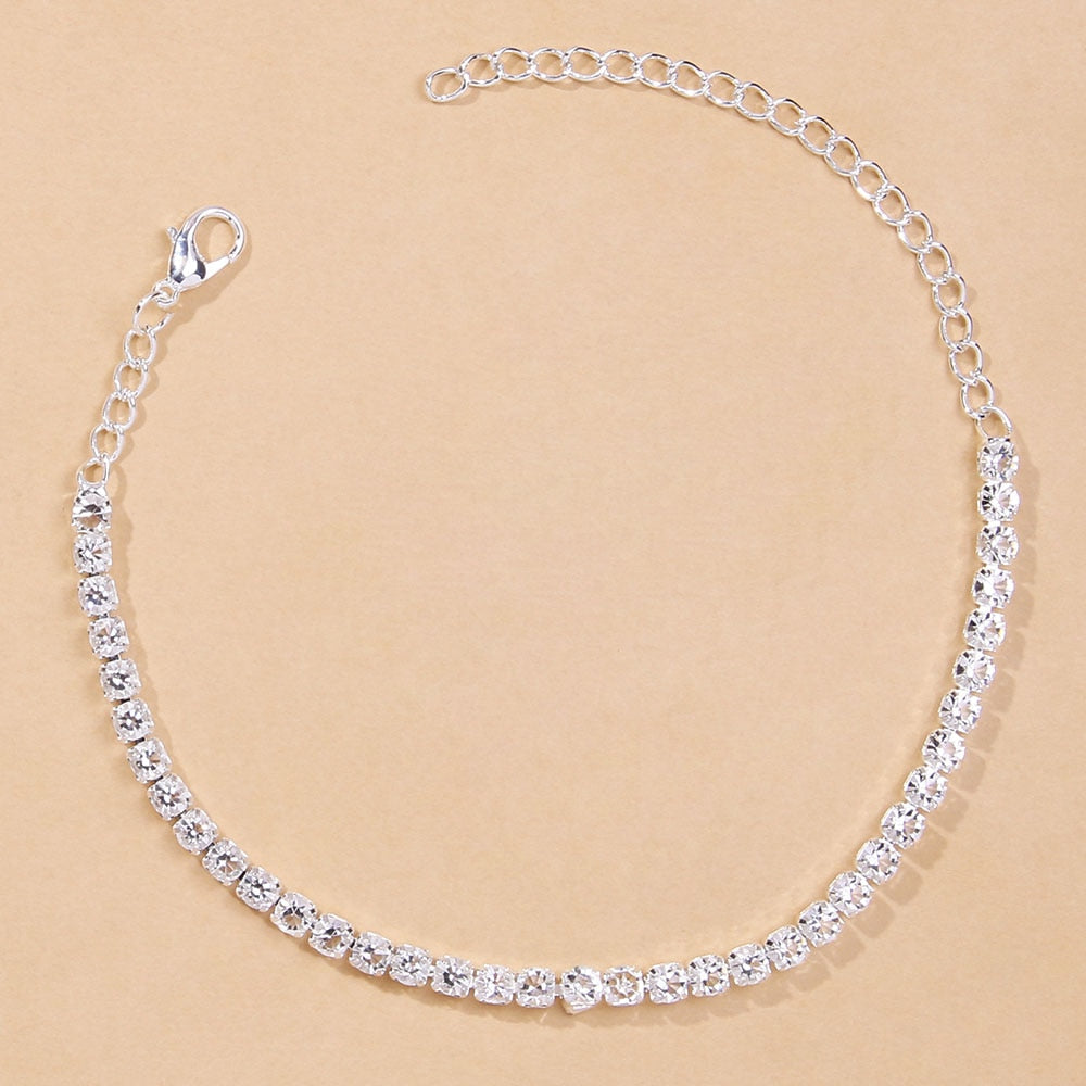 Simple Rhinestone Tennis Chain Anklet