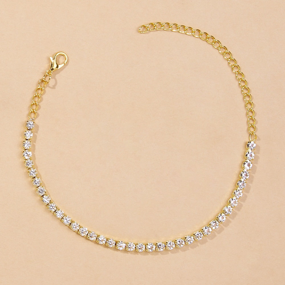 Simple Rhinestone Tennis Chain Anklet