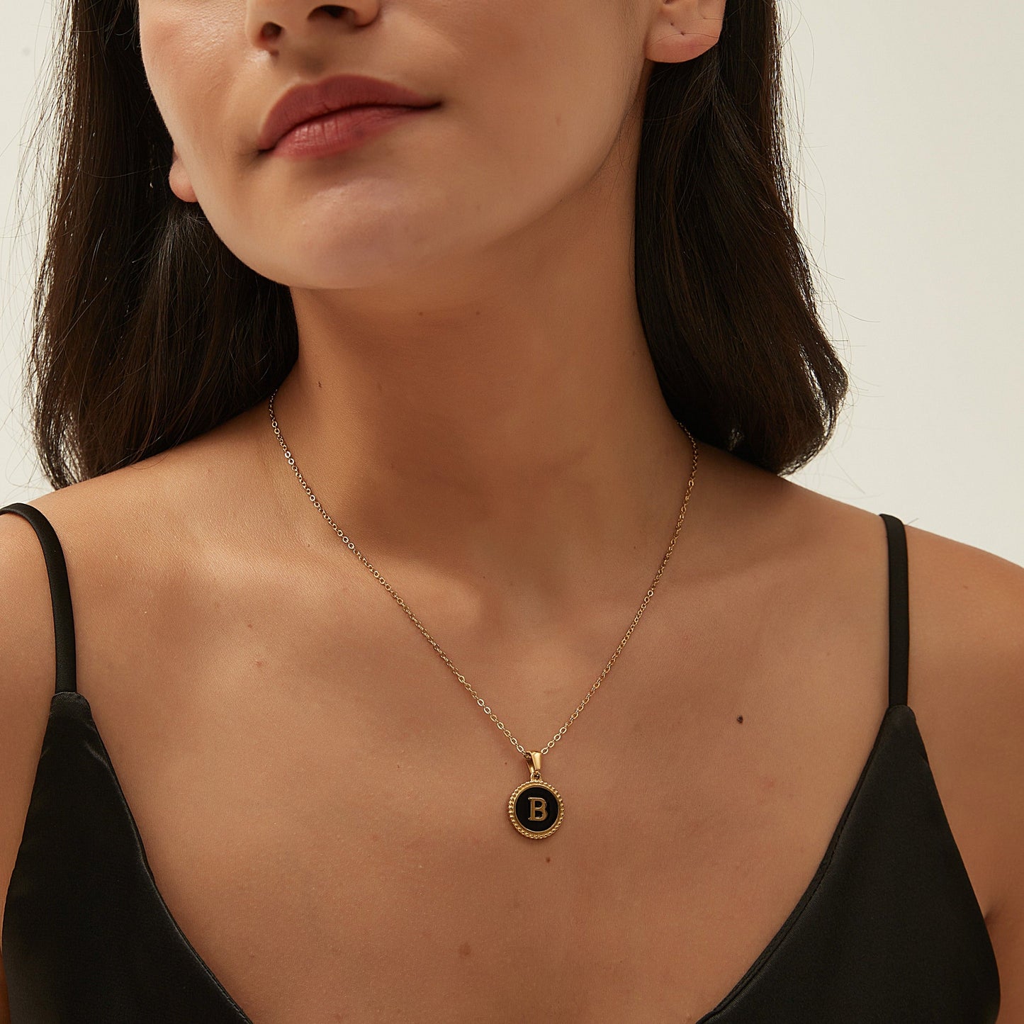 14K GOLD & BLACK ONYX LETTER NECKLACE