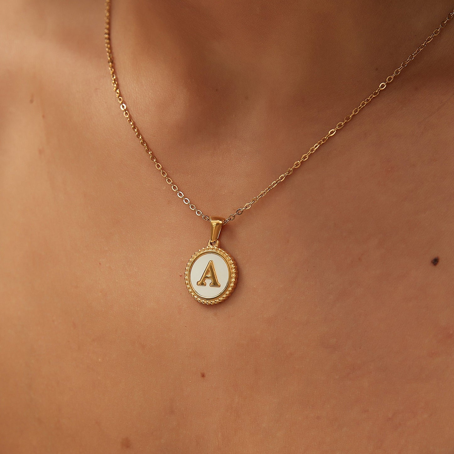 14K GOLD & WHITE PEARL LETTER NECKLACE