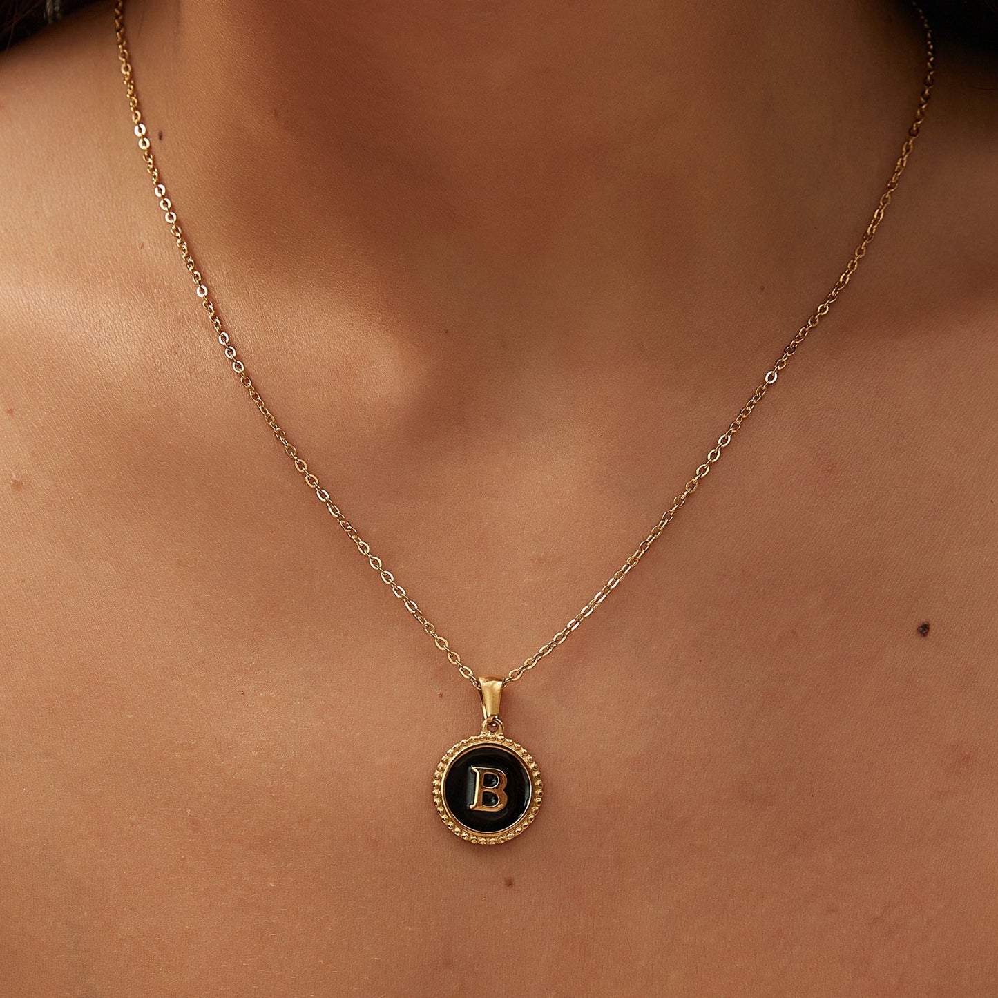 14K GOLD & BLACK ONYX LETTER NECKLACE