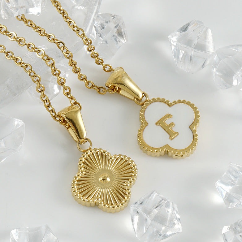 14K GOLD & WHITE PEARL CLOVER LETTER NECKLACE