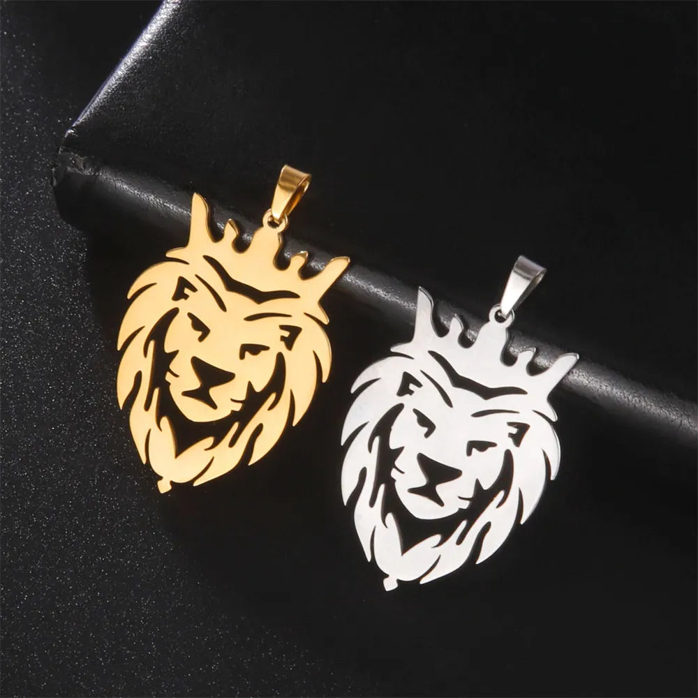 Lion with King Crown Necklaces for Men Boys