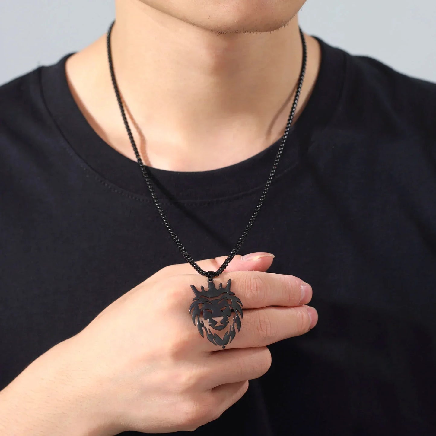 Lion with King Crown Necklaces for Men Boys