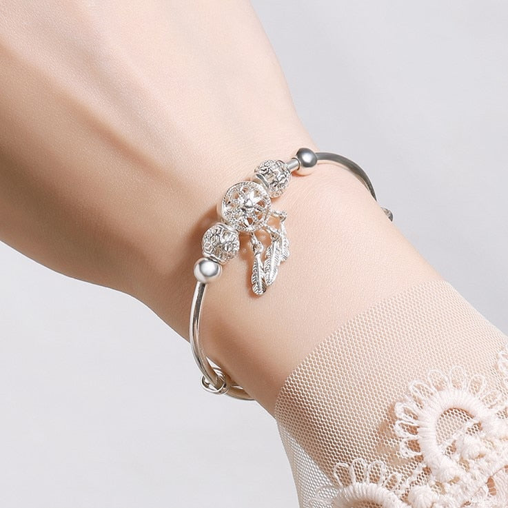 Adjustable Silver Dreamcatcher Bracelet