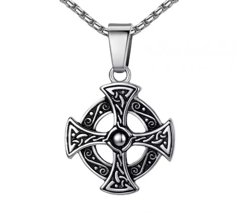 Celtic Disc Cross Pendant Necklace