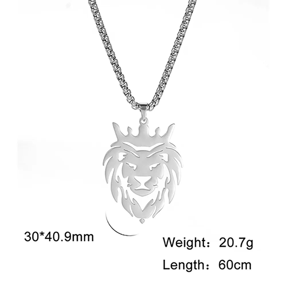 Lion with King Crown Necklaces for Men Boys