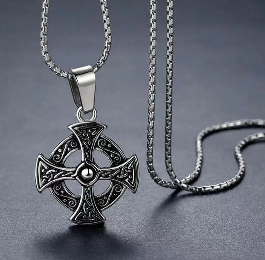 Celtic Disc Cross Pendant Necklace