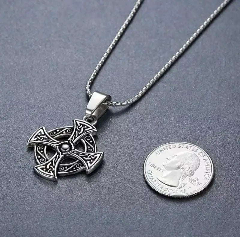 Celtic Disc Cross Pendant Necklace